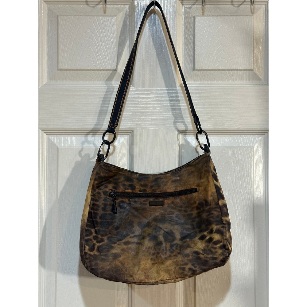 Plinio Visona Leopard Print Hobo Bag Brown Tan Made in Italy Shoulder Bag 11x11